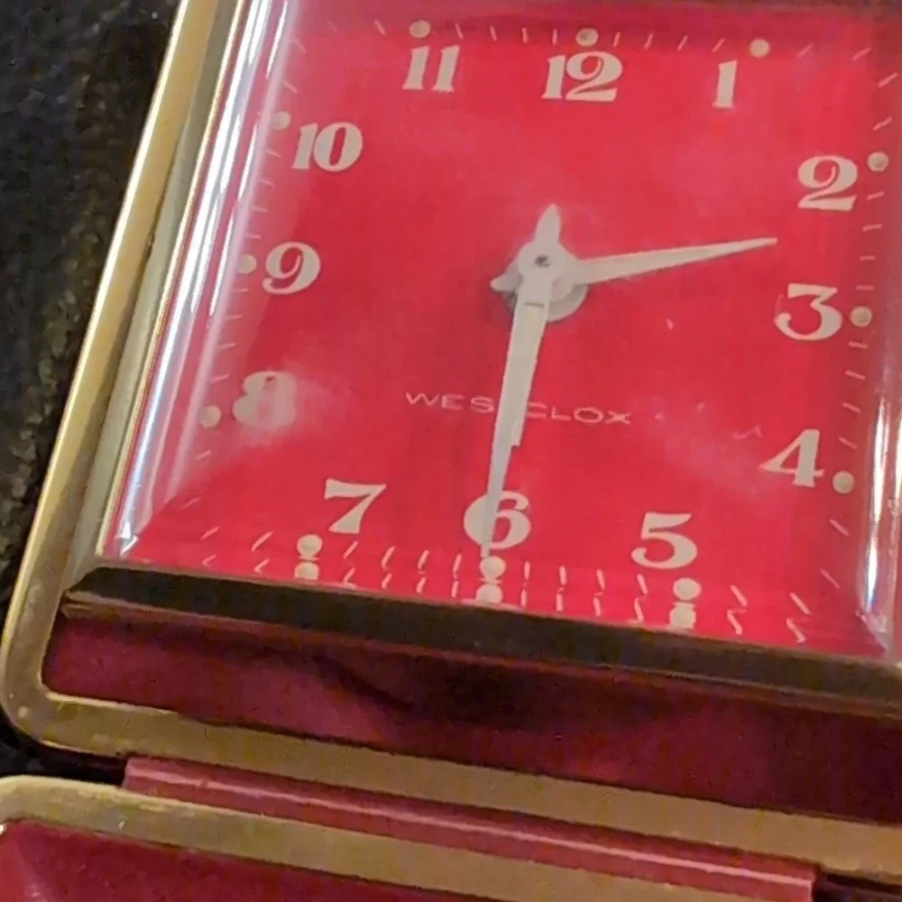 Westclox Travel Alarm Clock Red Gold Folding Case Taiwan